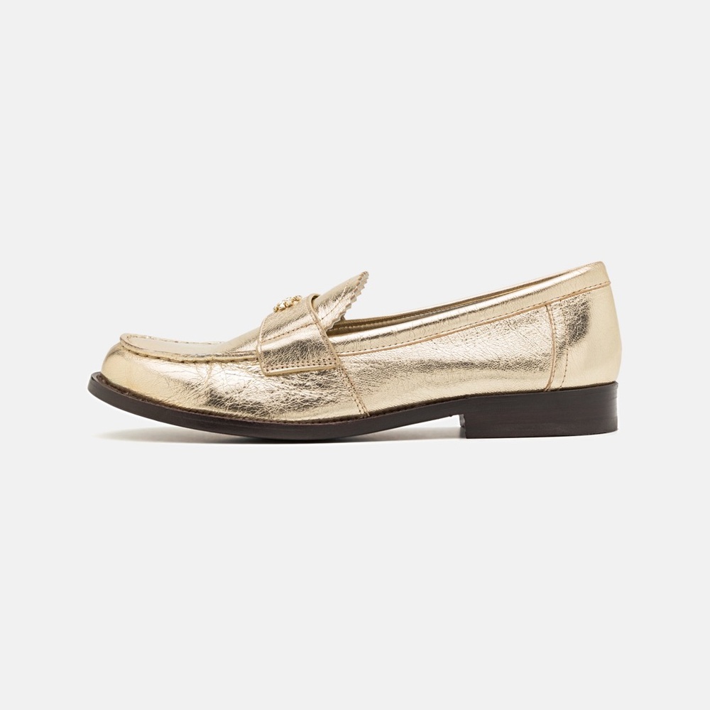 NWT Tory Burch Women’s Metallic Gold Classic Loafers, Color Spark Gold Platinum - Picture 2 of 16